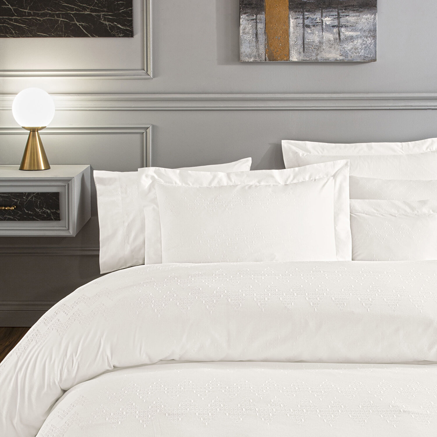 Valeron Cole Jakar Superking Nevresim Takımı Beyaz