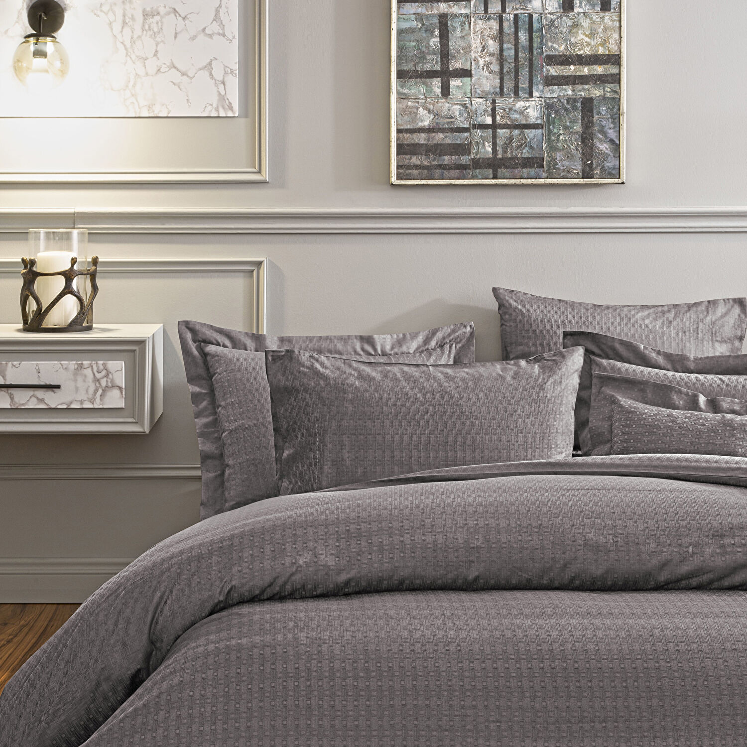 Valeron Davis Jakar Süper King Nevresim Takımı Antrasit