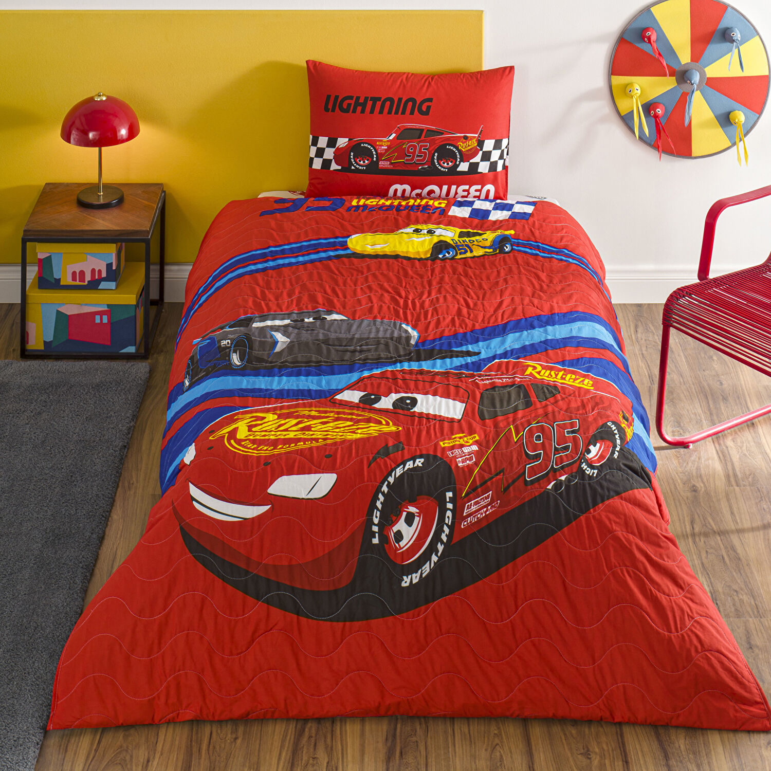 Taç Lisanslı Disney Cars Race Track Tek Kişilik Pamuk Complete Set