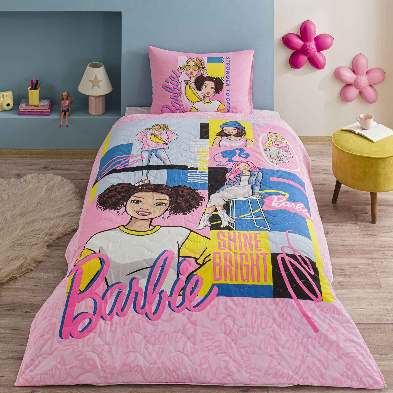 Taç Lisanslı Barbie Bright Tek Kişilik Pamuk Complete Set