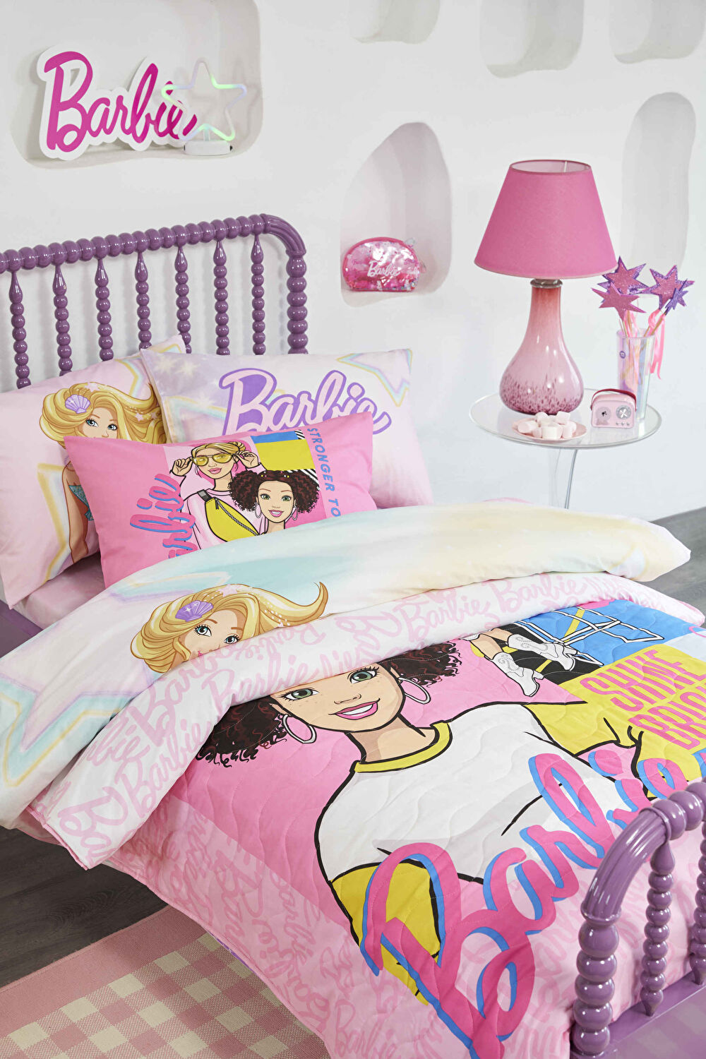 Taç Lisanslı Barbie Bright Tek Kişilik Pamuk Complete Set