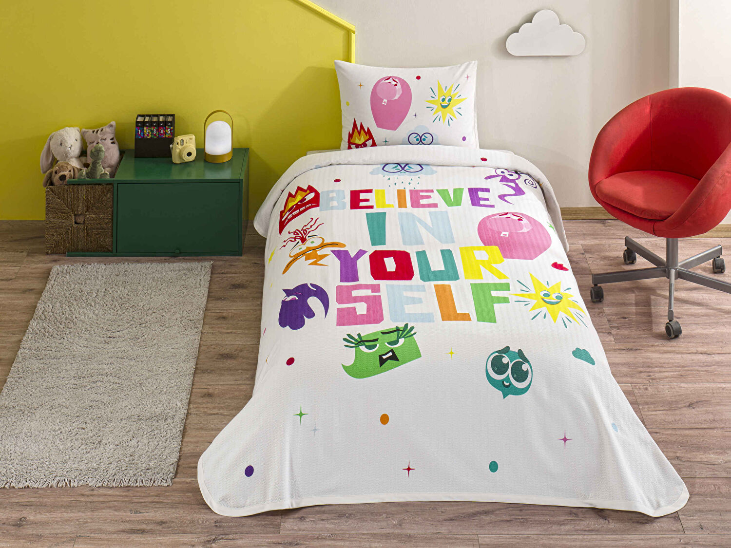 Taç Lisanslı Disney Inside Out Tek Kişilik Pamuk Pike Takımı