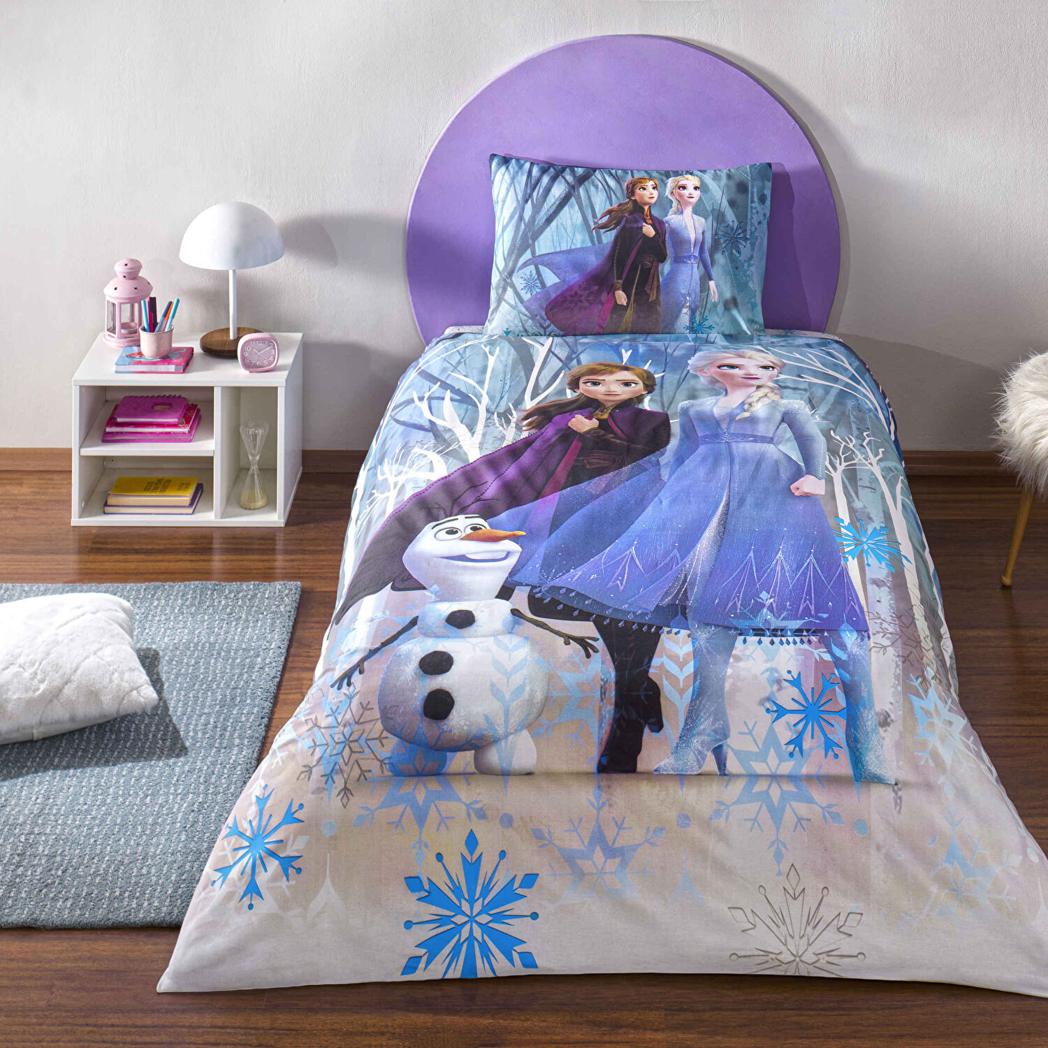 Taç Lisanslı Disney Frozen Winter Pamuk Tek Kişilik Nevresim Takımı