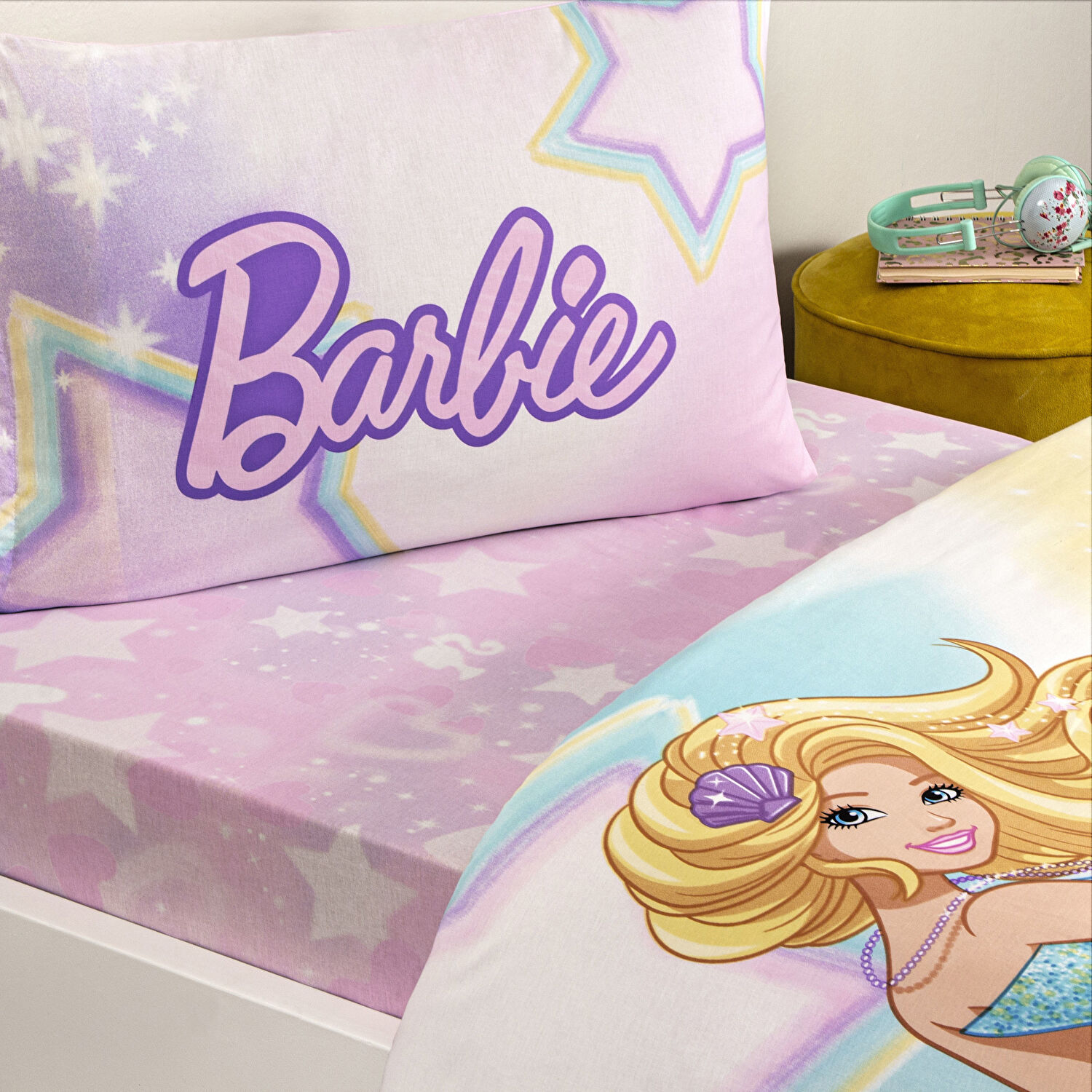 Taç Lisanslı Barbie Mermaid Tek Kişilik Pamuk Nevresim Takımı