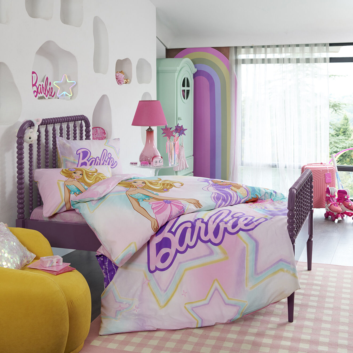 Taç Lisanslı Barbie Mermaid Tek Kişilik Pamuk Nevresim Takımı