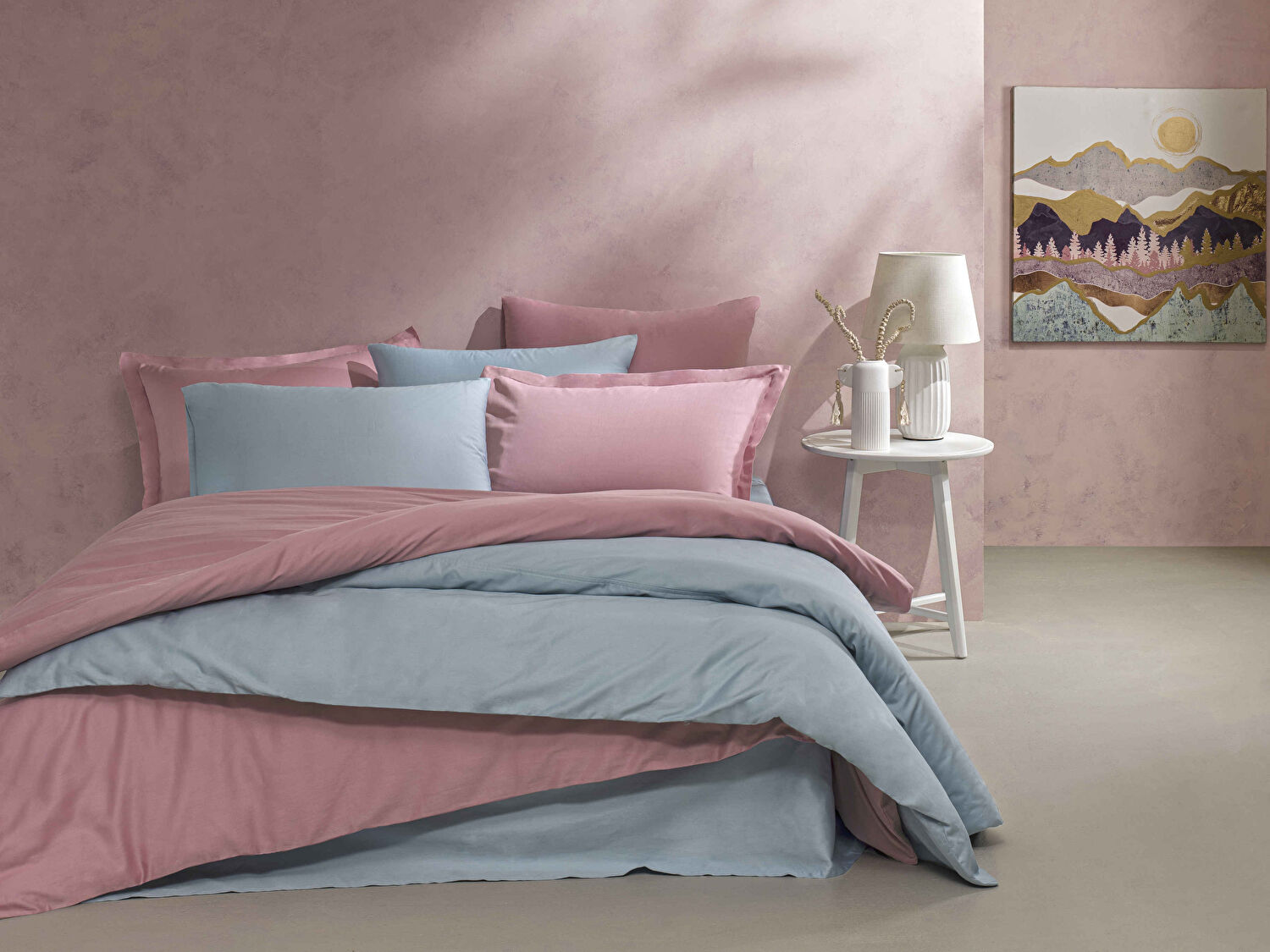 Linens Mix&Match Pamuk Saten Çift Kişilik Lastikli Çarşaf Mavi