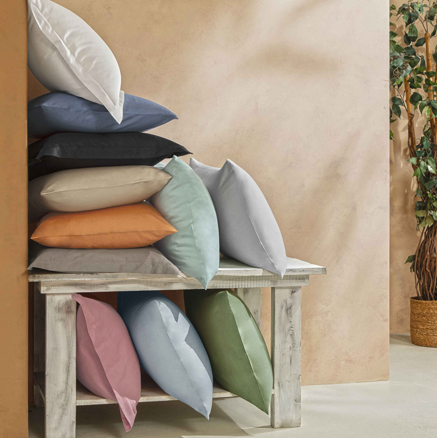 Linens Mix&Match Pamuk Saten Çift Kişilik Saten Nevresim Kılıfı Turuncu