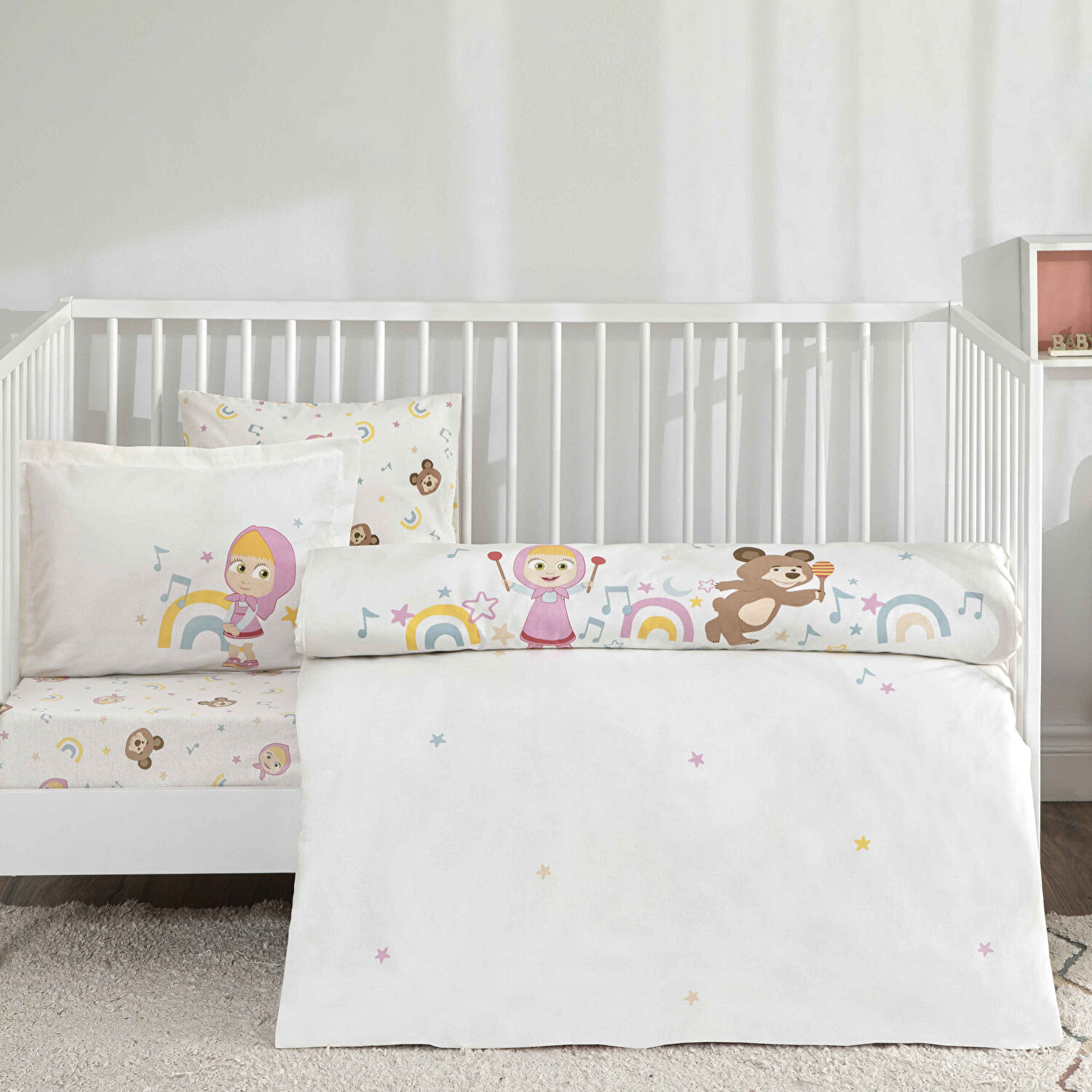 Taç Lisanslı Masha & The Bear Music Baby Pamuk Bebek Nevresim Takımı