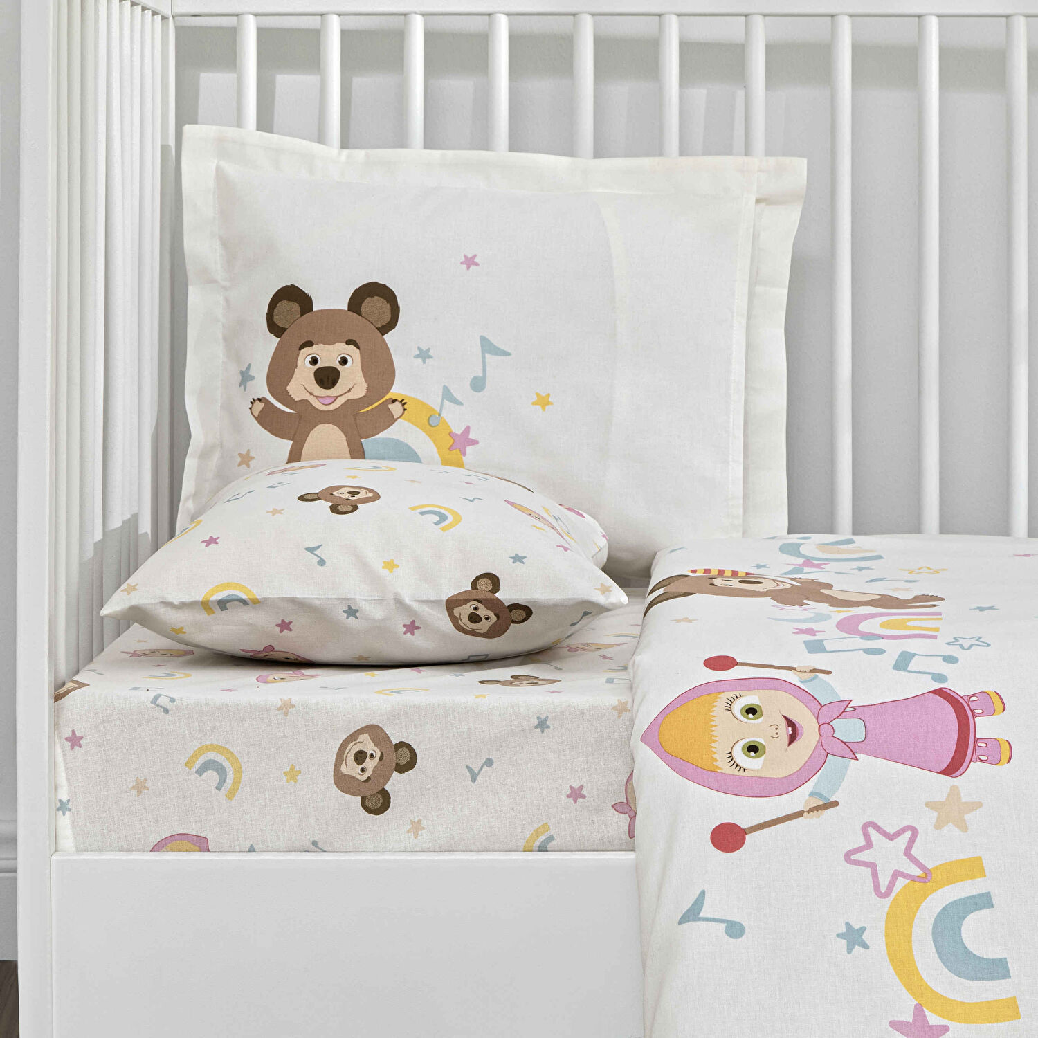 Taç Lisanslı Masha & The Bear Music Baby Pamuk Bebek Nevresim Takımı