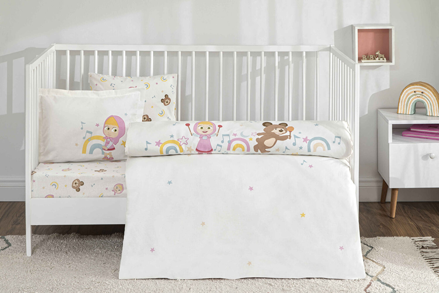 Taç Lisanslı Masha & The Bear Music Baby Pamuk Bebek Nevresim Takımı