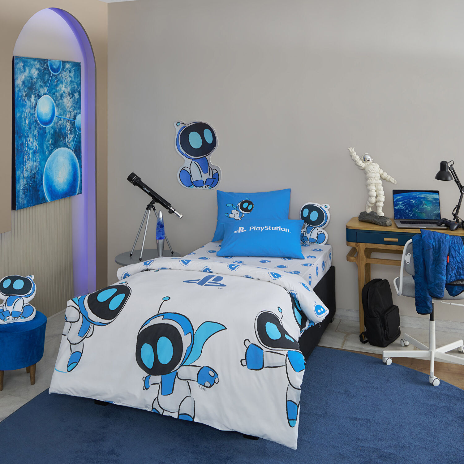 Taç Lisanslı Playstation Astrobot Tek Kişilik Pamuk Nevresim Takımı 100