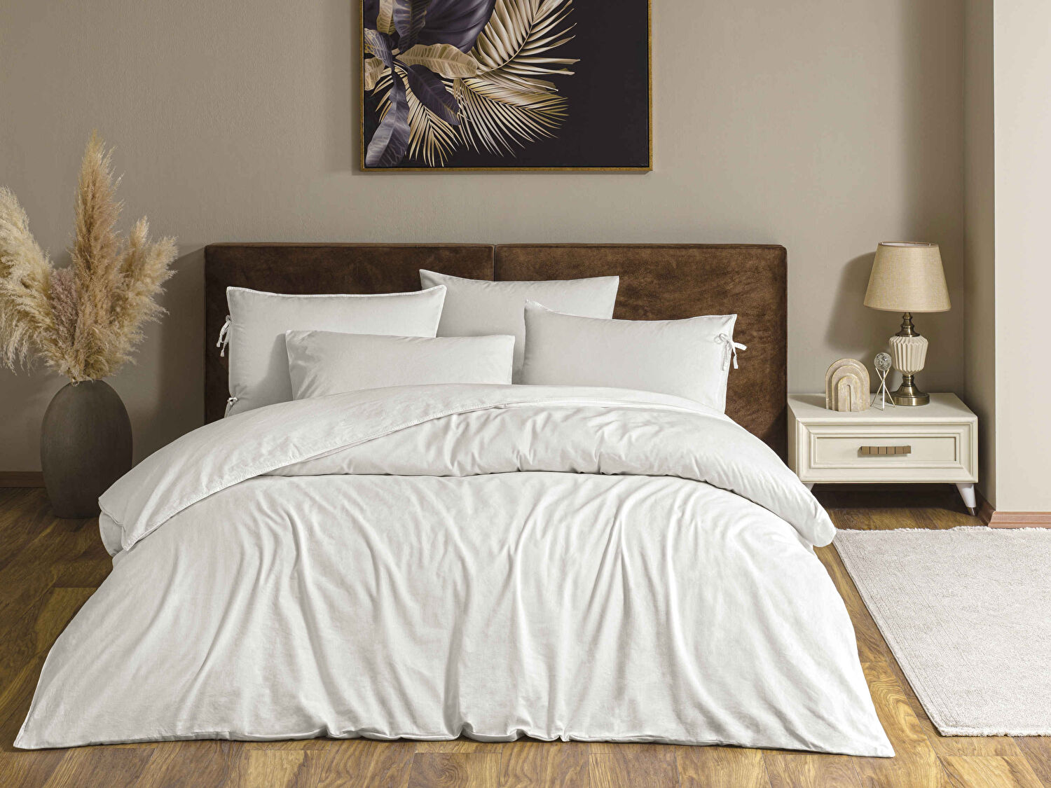 Linens Premium Hemlin Pamuk Kenevir Çift Kişilik Nevresim Takımı Beyaz