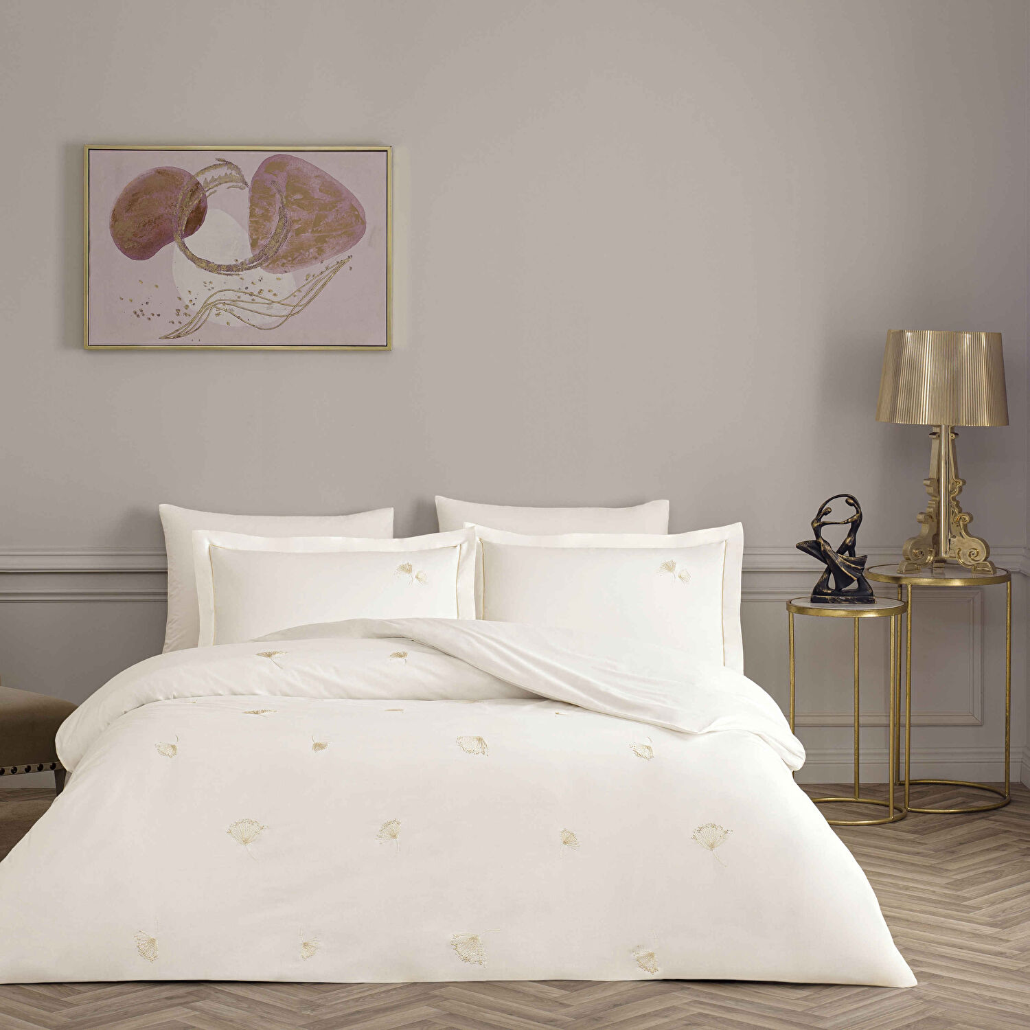 Linens Premium Dandelo Pamuk Brode Çift Kişilik Nevresim Takımı Beyaz
