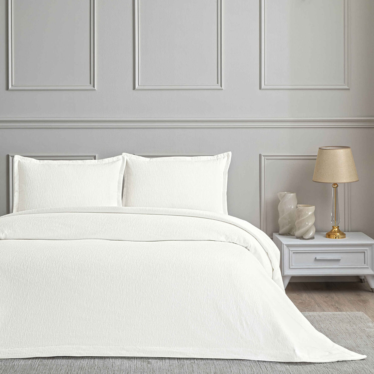 Linens White Collection Glint Çift Kişilik Yatak Örtüsü Seti Beyaz