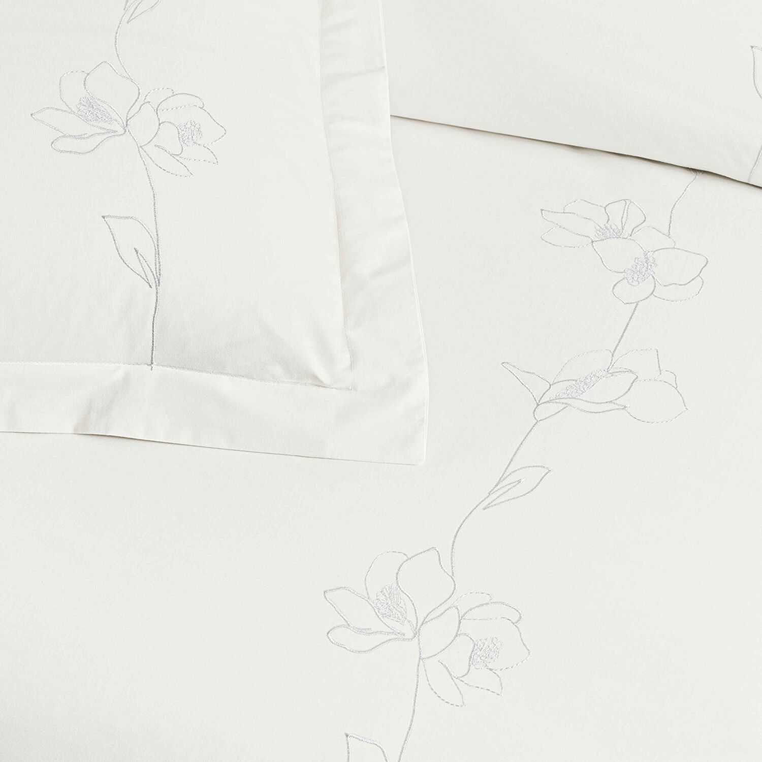 Linens White Collection Magnela UC Pamuk Brode Çift Kişilik Nevresim Takımı Beyaz