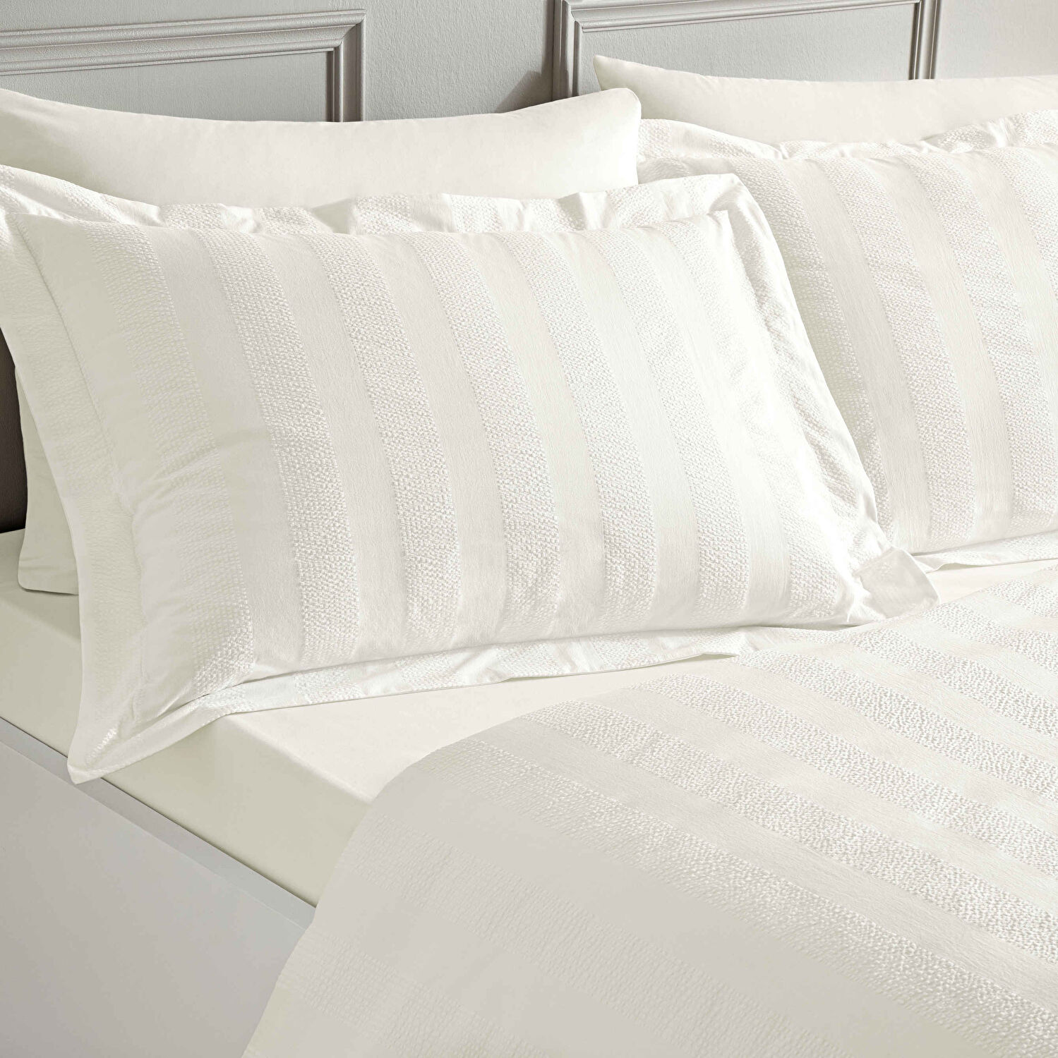Linens White Collection Gracine UC Pamuk Jakar Çift Kişilik Nevresim Takımı Beyaz