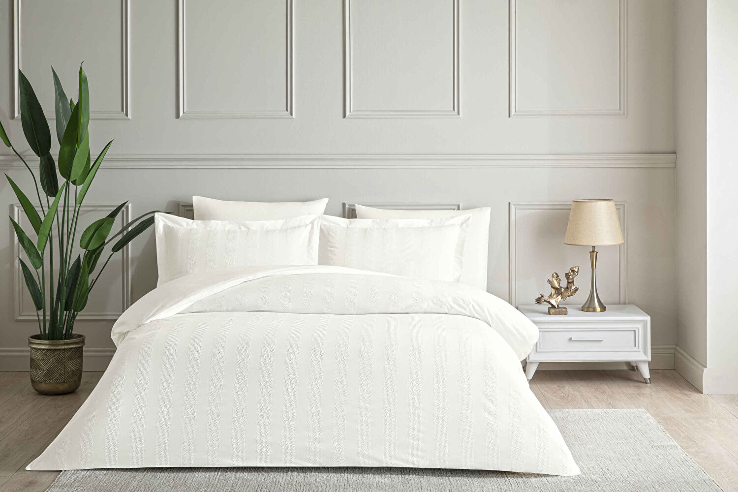Linens White Collection Gracine UC Pamuk Jakar Çift Kişilik Nevresim Takımı Beyaz