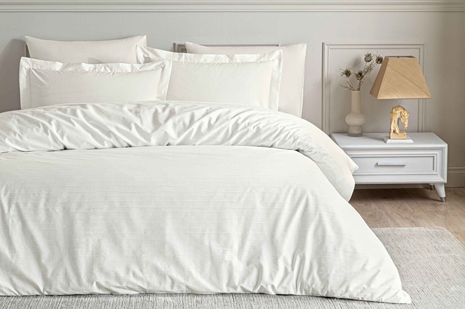 Linens White Collection Siren UC Pamuk Jakar Çift Kişilik Nevresim Takımı Beyaz