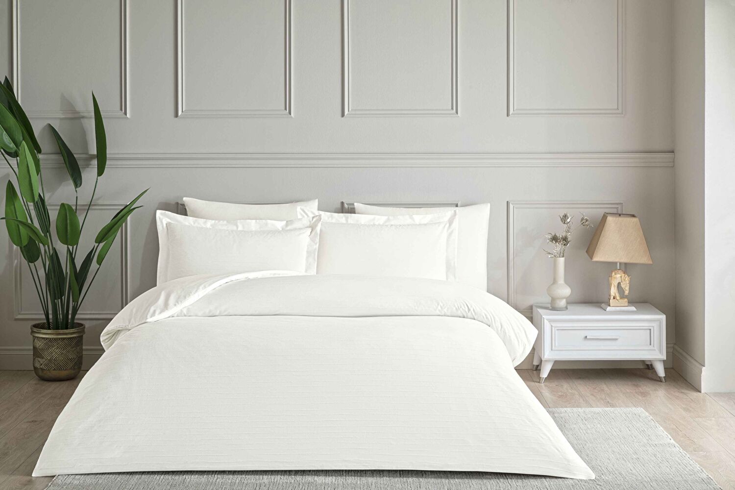 Linens White Collection Siren UC Pamuk Jakar Çift Kişilik Nevresim Takımı Beyaz