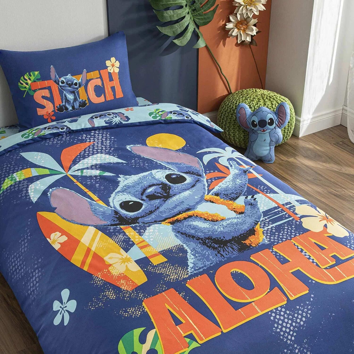 Taç Lisanslı Disney Stitch Aloha Tek Kişilik Pamuk Nevresim Takımı 120