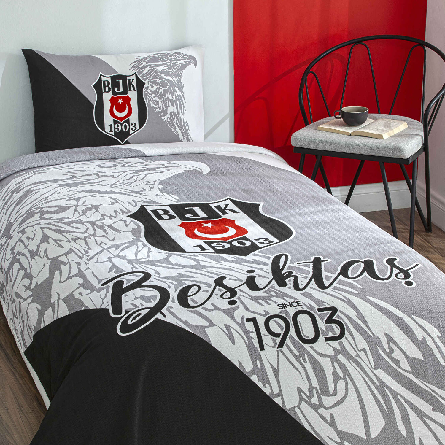 Taç Lisanslı Beşiktaş Since 1903 Pamuk Tek Kişilik Pike Takımı