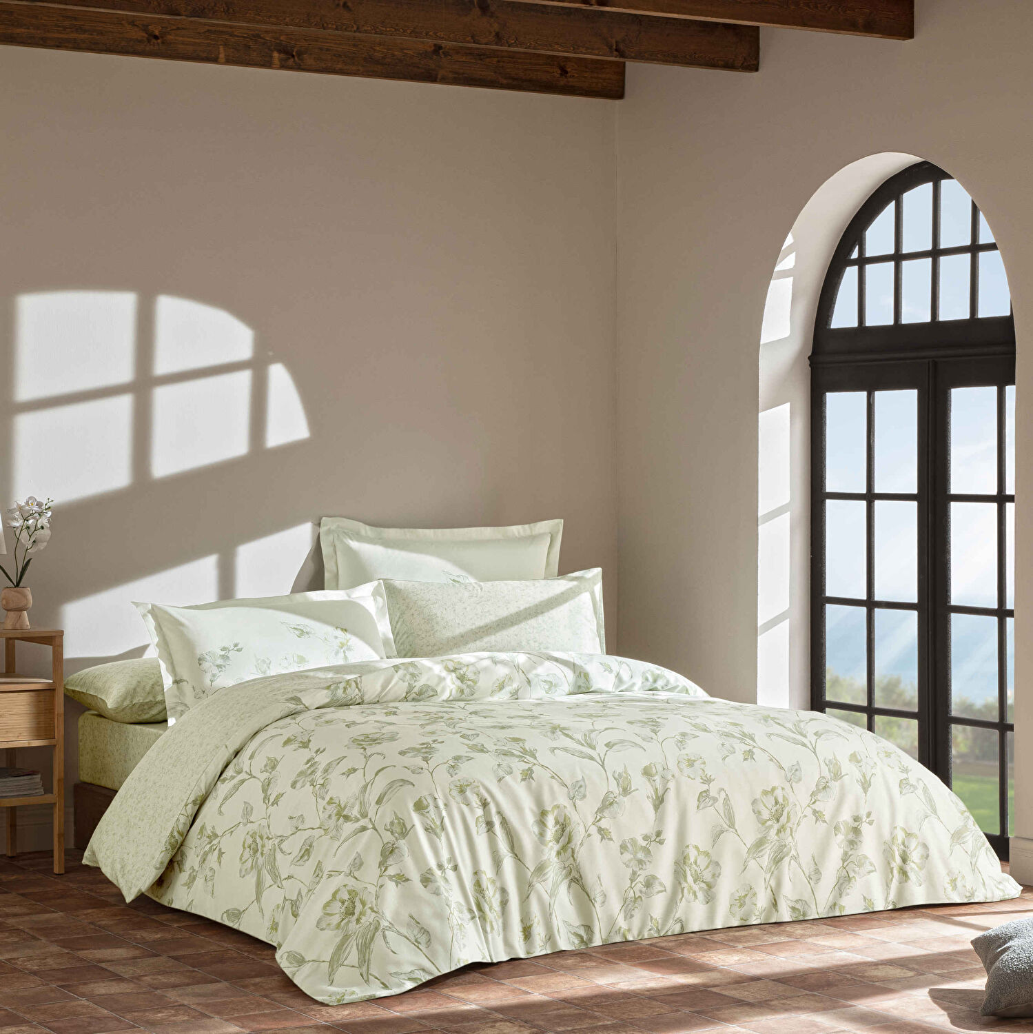 Linens Comia Pamuk Saten Çift Kişilik Nevresim Takımı Yeşil