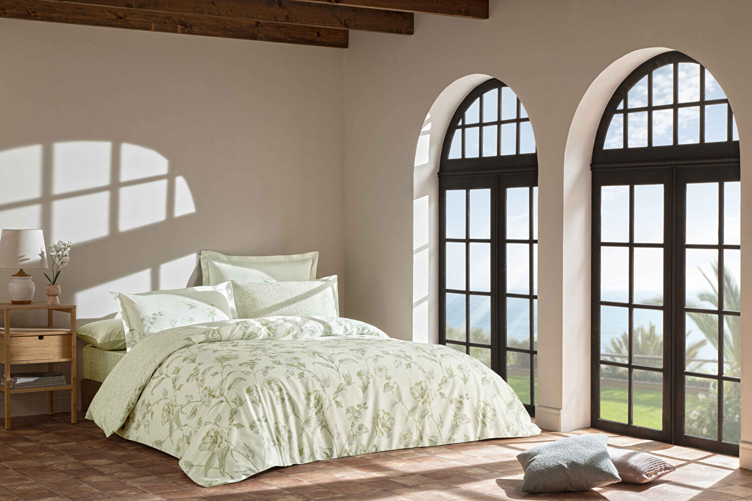 Linens Comia Pamuk Saten Çift Kişilik Nevresim Takımı Yeşil