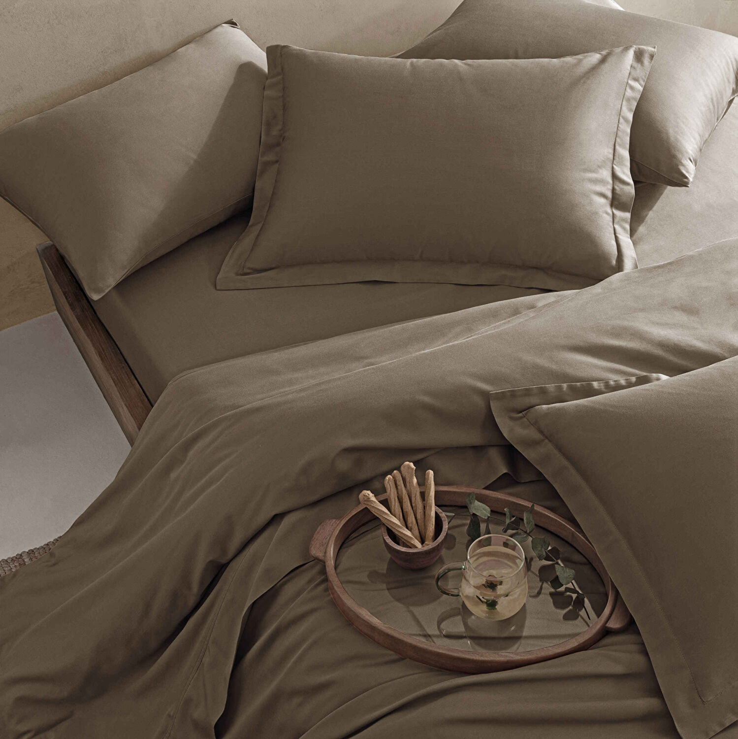 Linens Mix&Match Pamuk Saten Tek Kişilik Nevresim Kılıfı Kahve