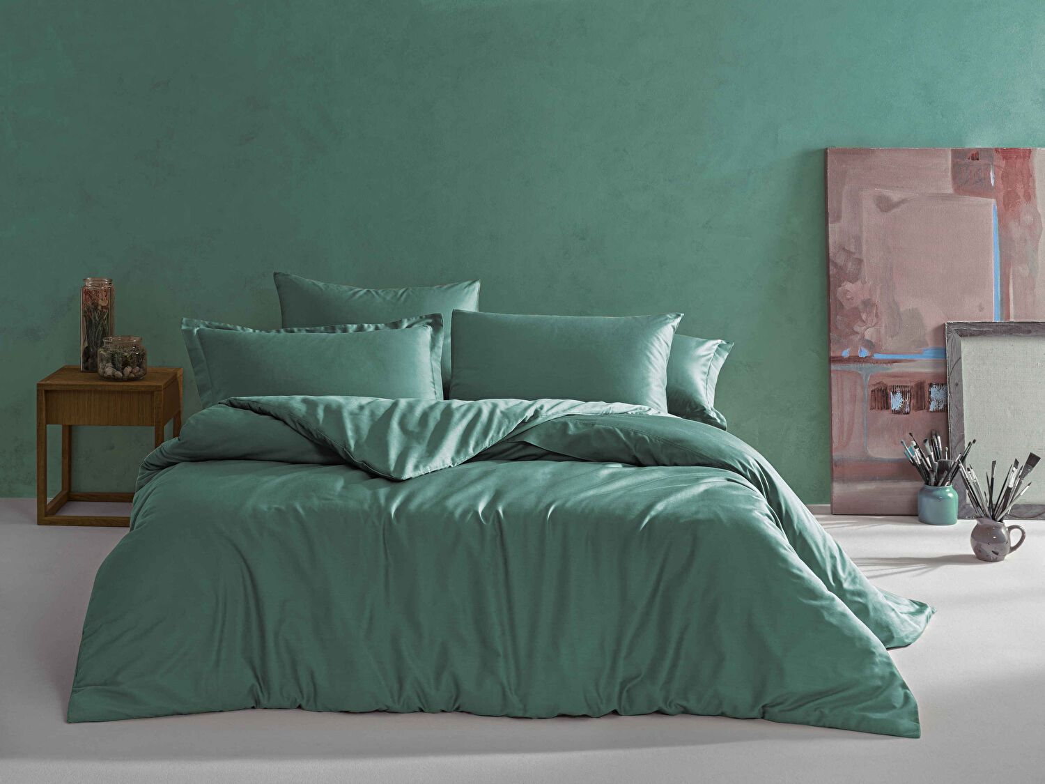 Linens Mix&Match Pamuk Saten Çift Kişilik Nevresim Kılıfı Petrol