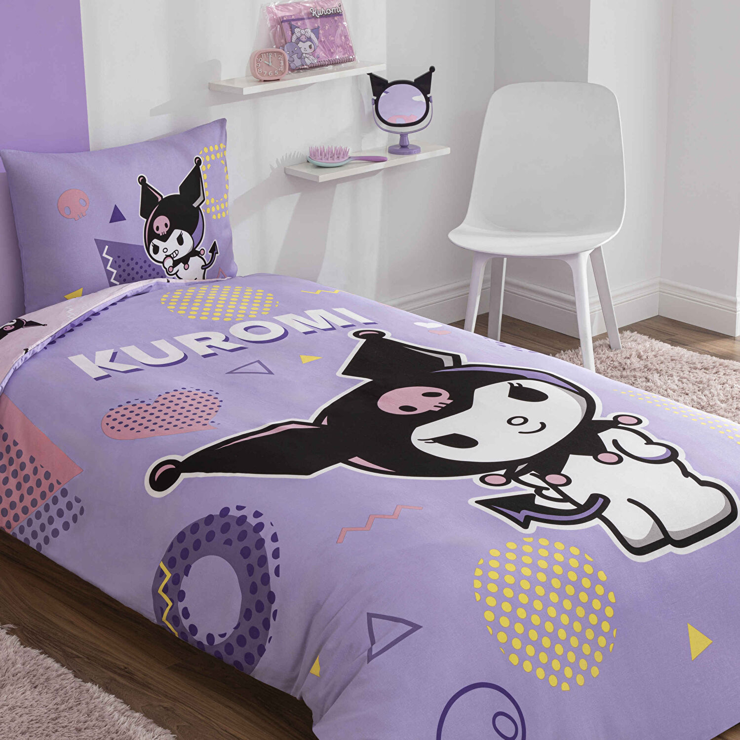 Taç Lisanslı Kuromi Pretty Pamuk Tek Kişilik Nevresim Takımı