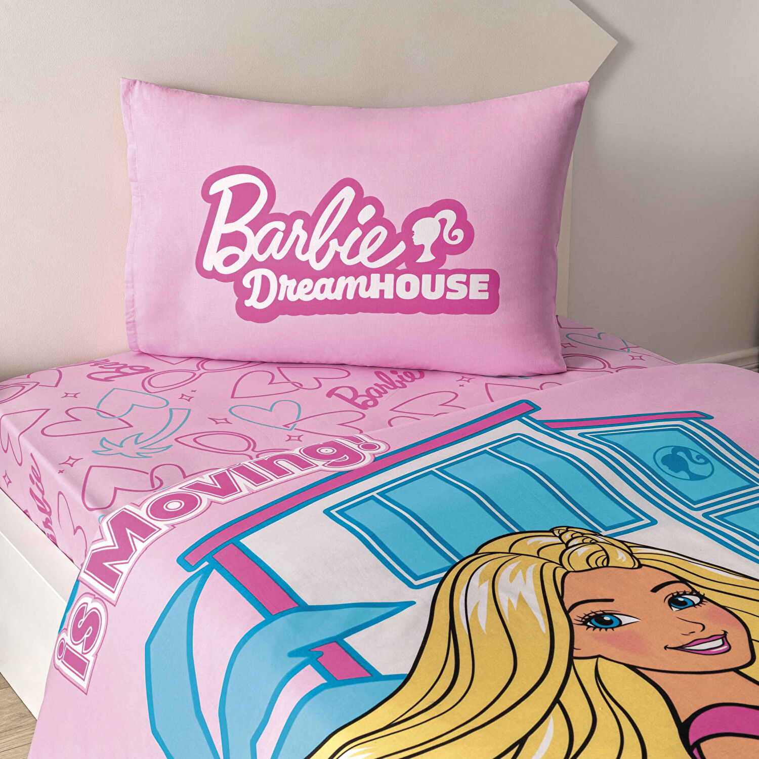 Taç Lisanslı Barbie Dream House Pamuk Tek Kişilik Nevresim Takımı