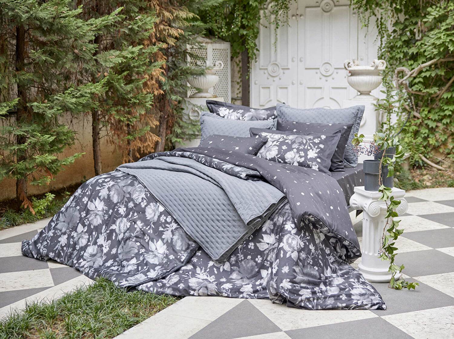 Linens Gardenia Çift Kişilik Yatak Örtüsü Seti Antrasit