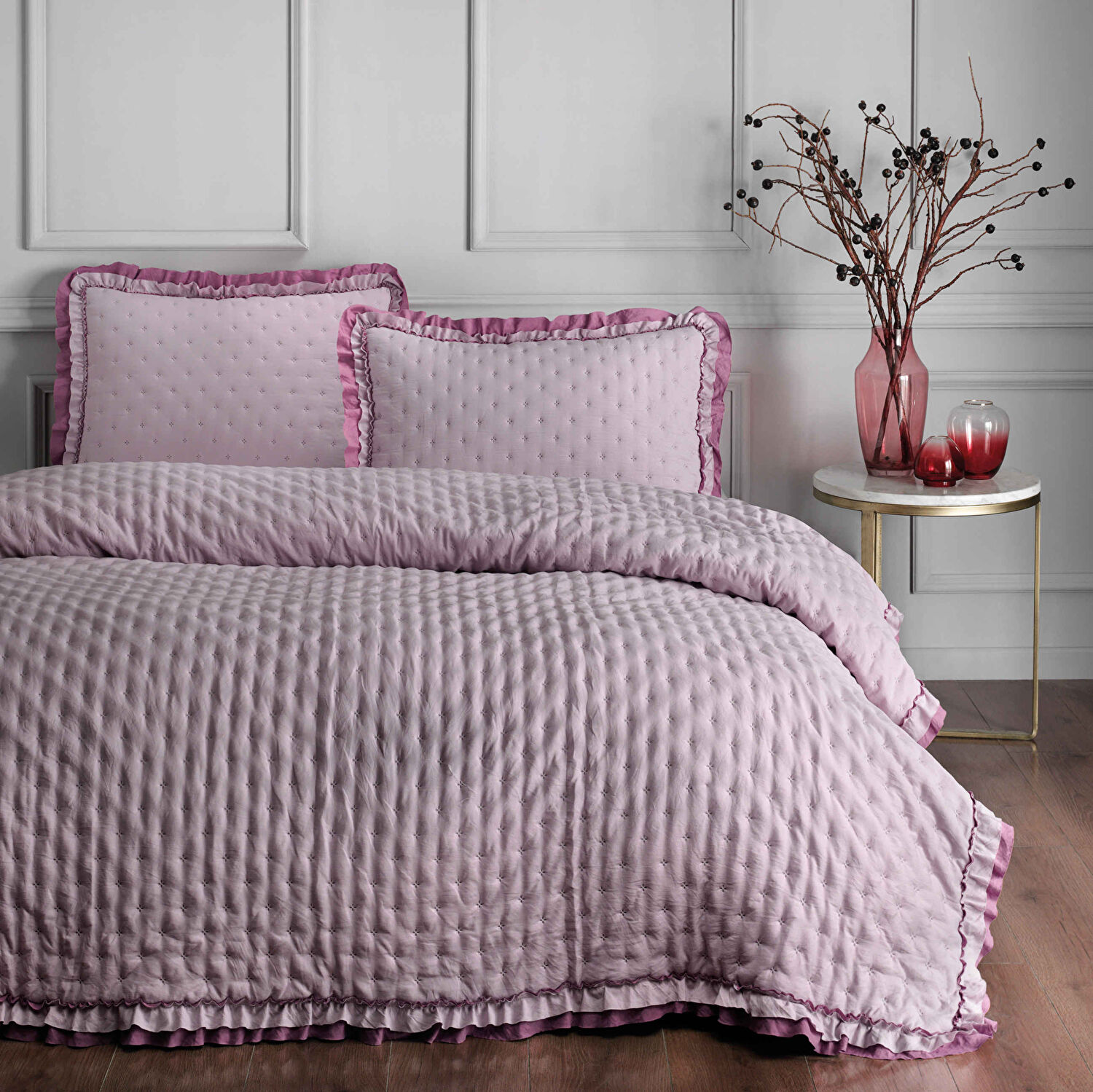 Linens Scarlett Çift Kişilik Yatak Örtüsü Seti Lila