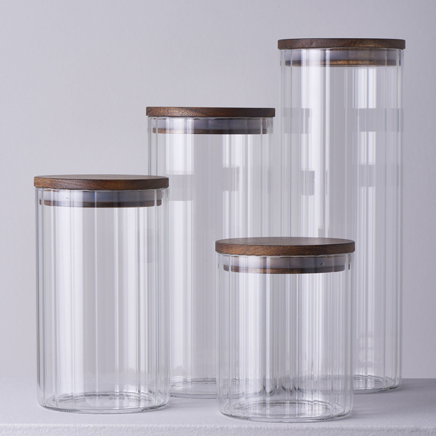 Linens Stripe Roller Cam-Akasya Kapak 1700 ml 10x10x28 cm Kavanoz