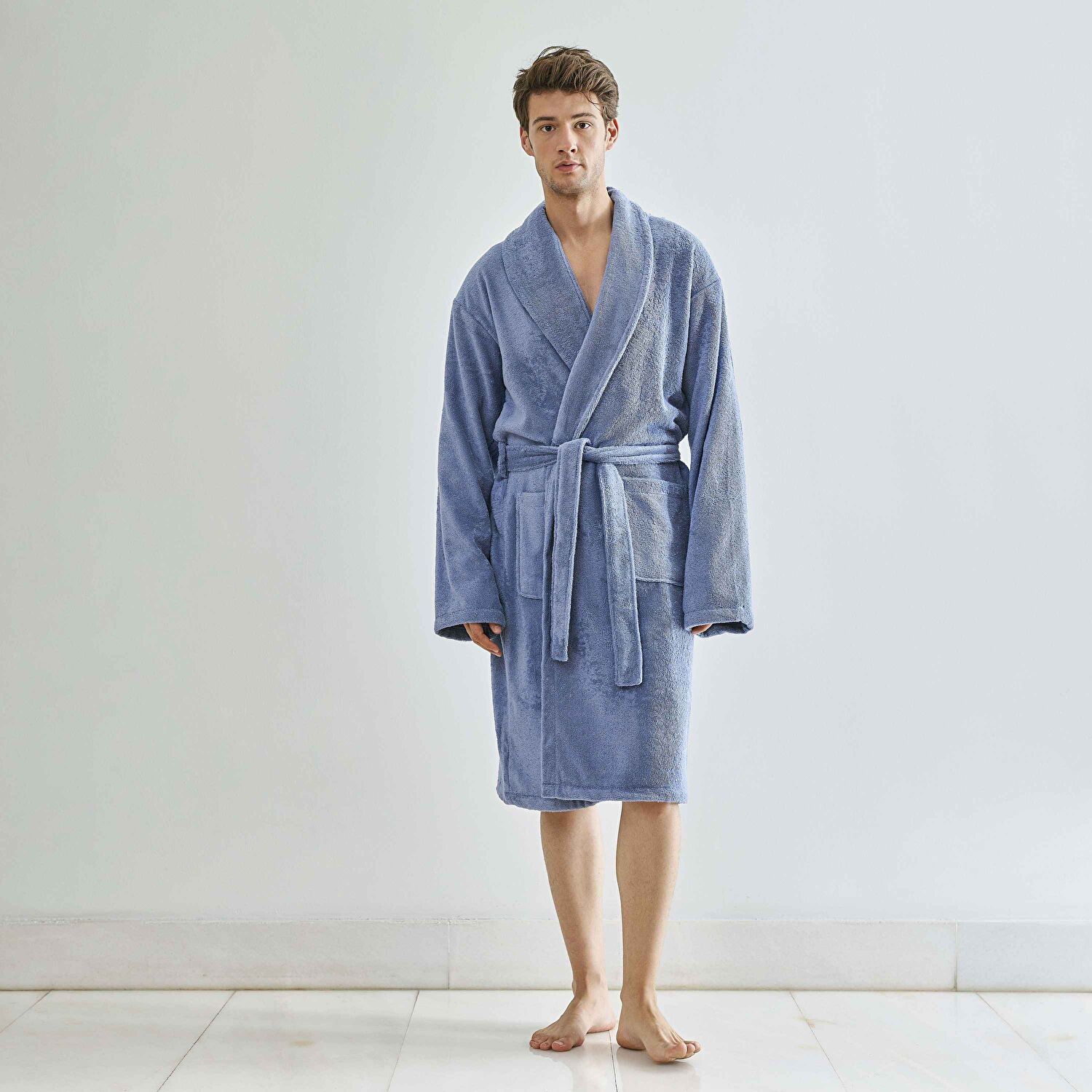 Linens Soft Pamuk Bornoz Mavi L