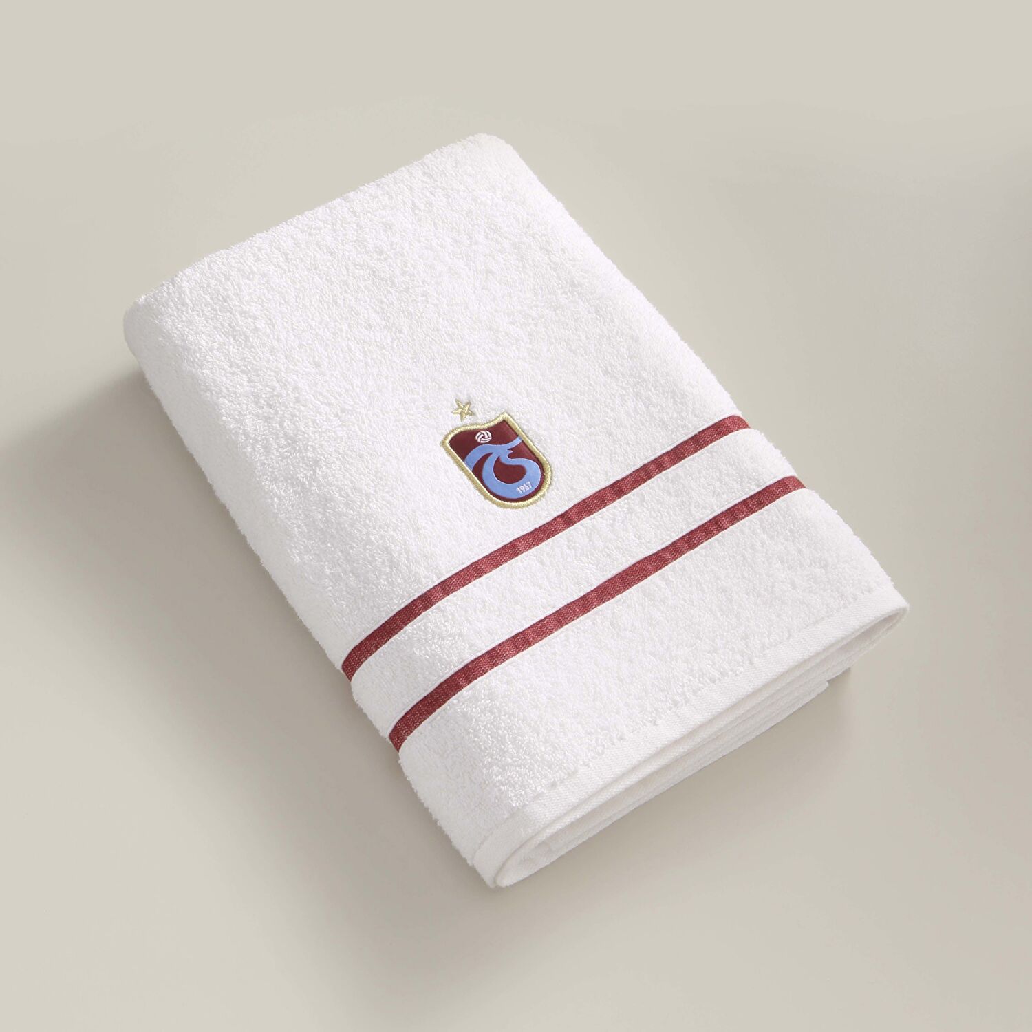 Taç Lisanslı Trabzonspor Arma Pamuk 70x140 cm Banyo Havlusu Beyaz