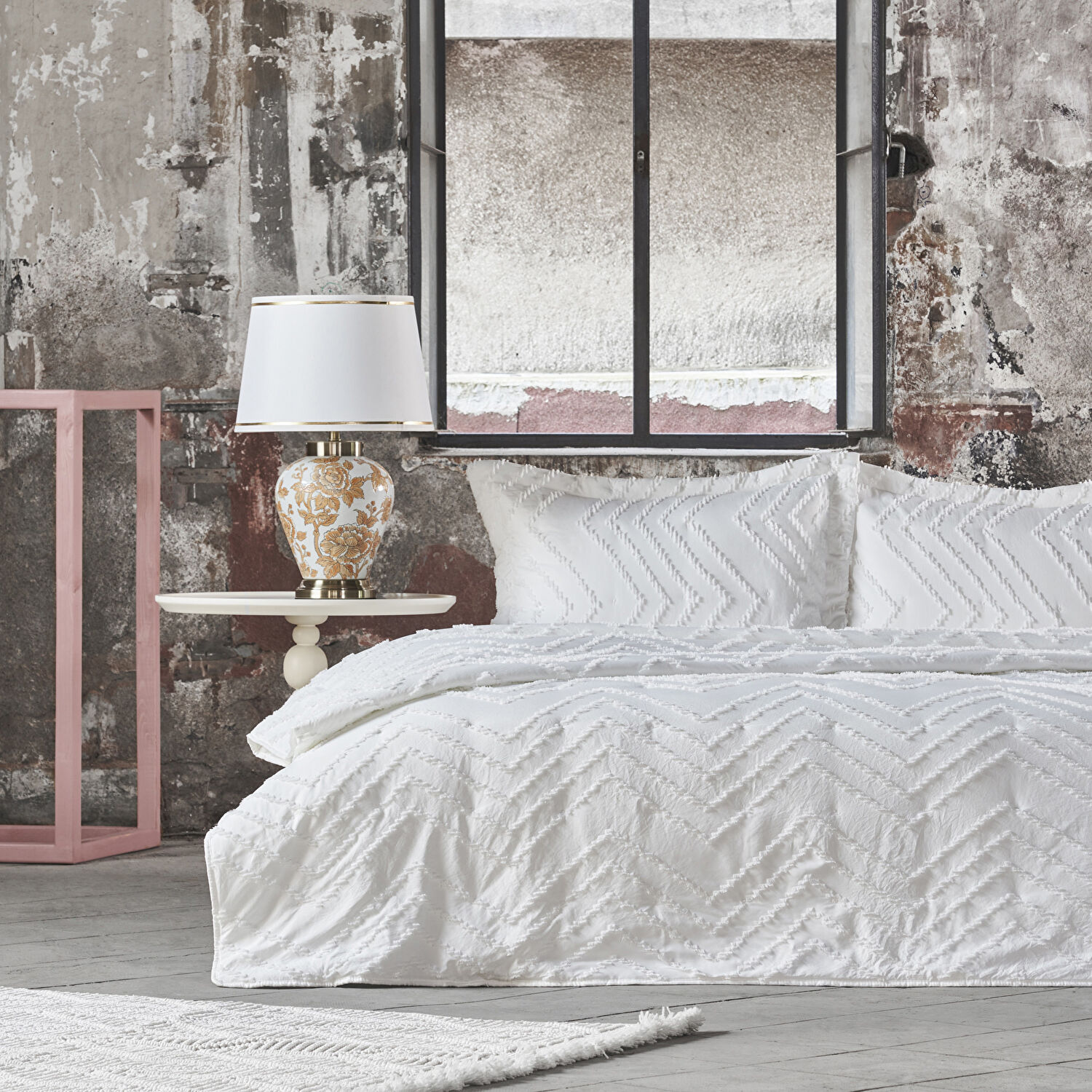 Linens Borneo Çift Kişilik Yatak Örtüsü Seti Beyaz