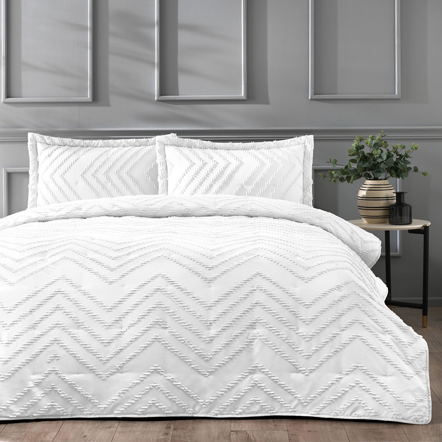 Linens Borneo Çift Kişilik Yatak Örtüsü Seti Beyaz