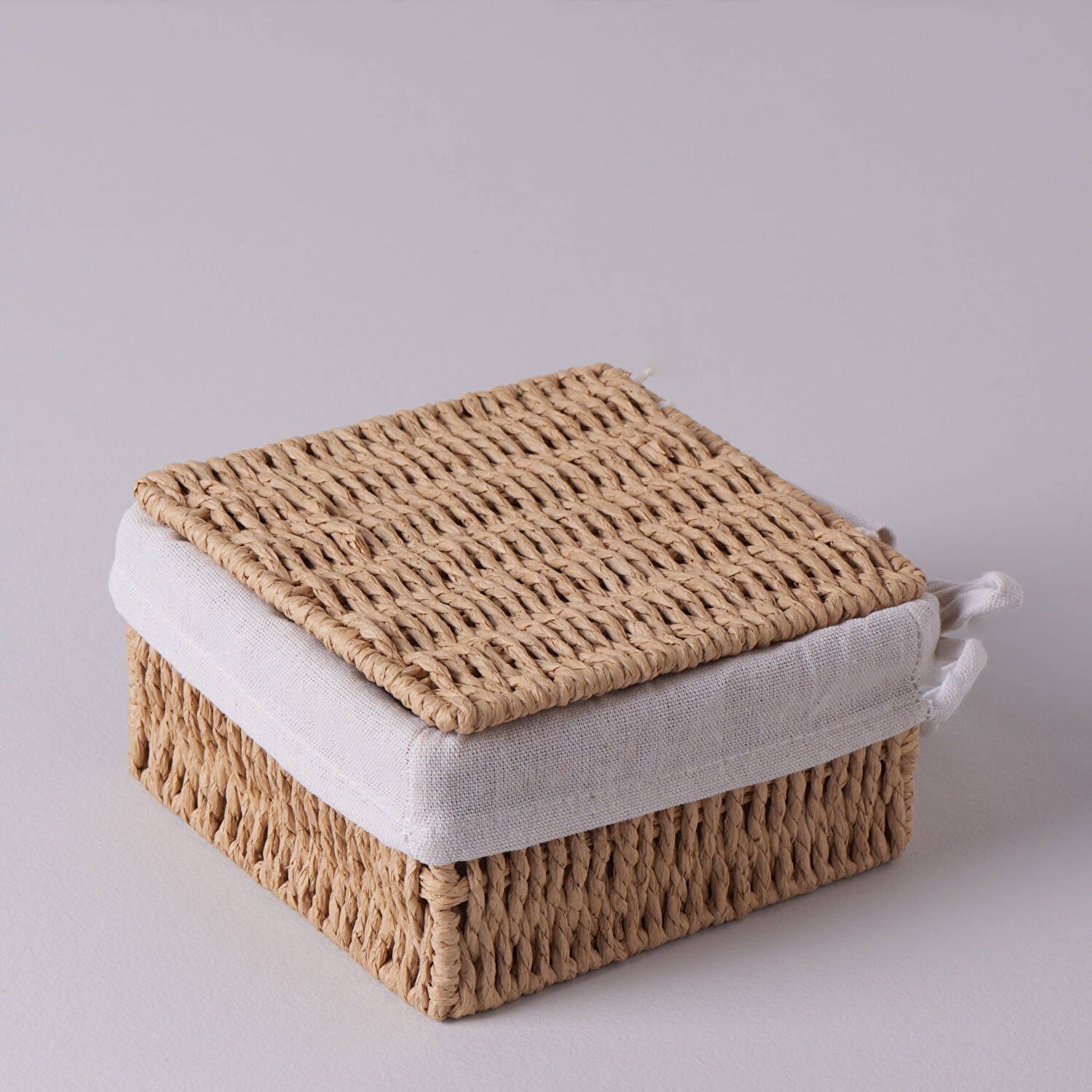 Linens Carry Kapaklı Sepet 17x17x9 cm Naturel