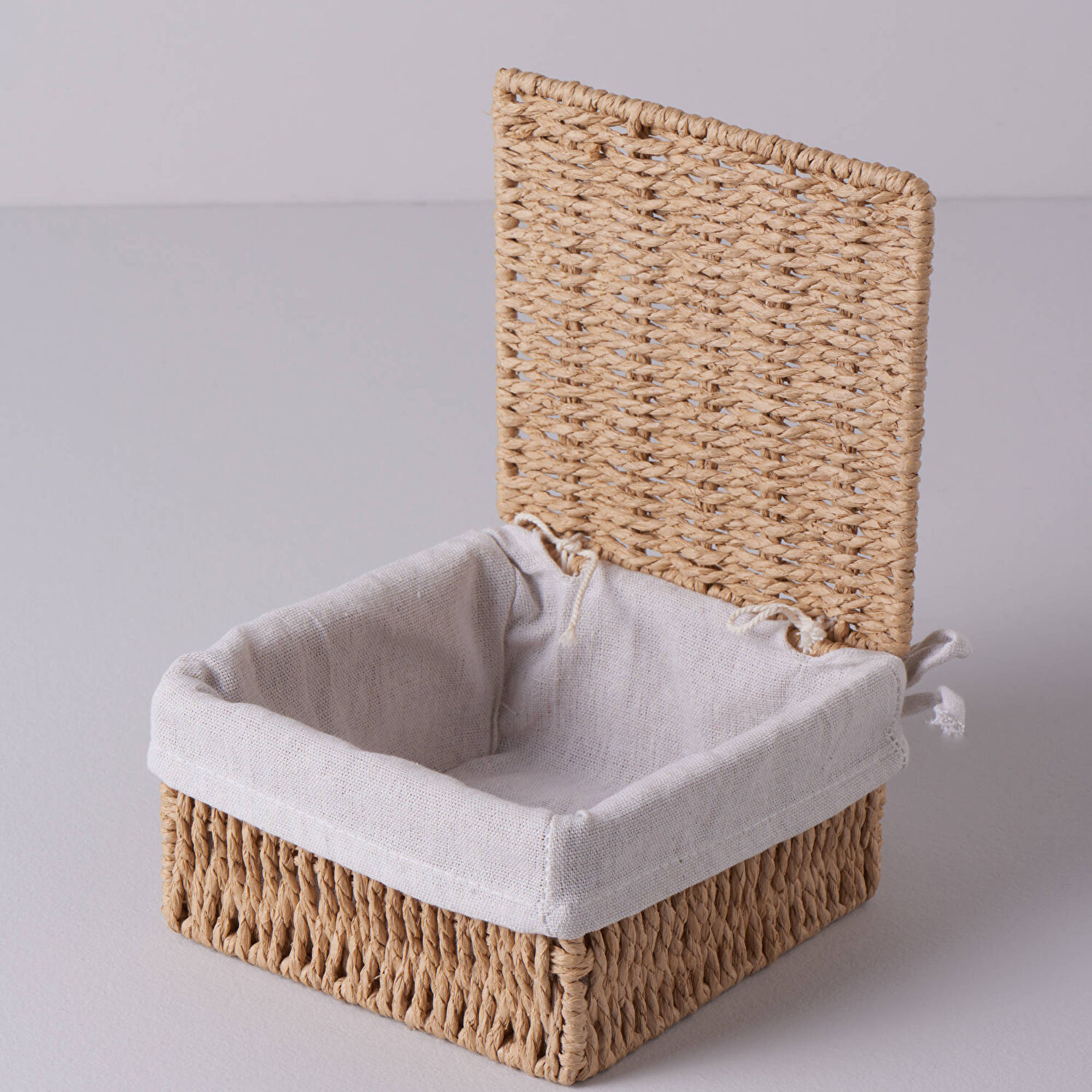 Linens Carry Kapaklı Sepet 17x17x9 cm Naturel