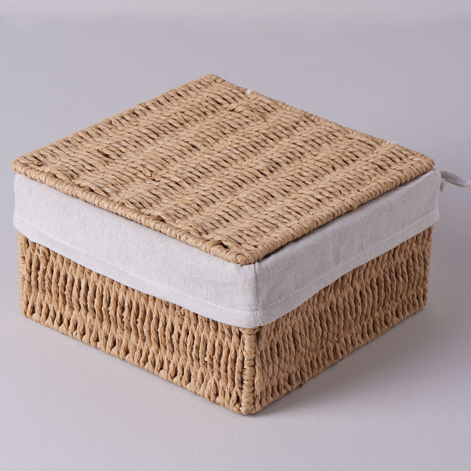 Linens Carry Kapaklı Sepet 23x23x12 cm Naturel
