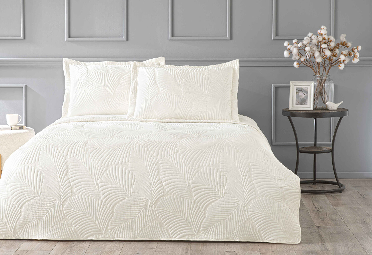 Linens Leaf Çift Kişilik Yatak Örtüsü Seti Ekru