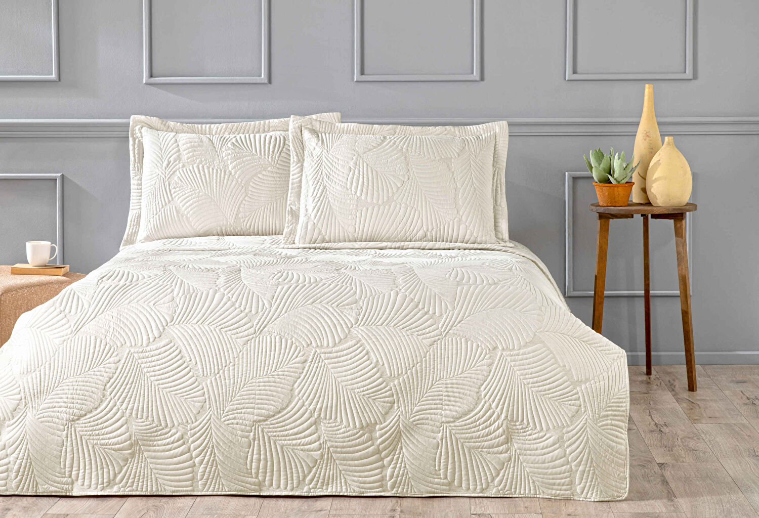 Linens Leaf Yatak Örtüsü Taş Çift Kişilik