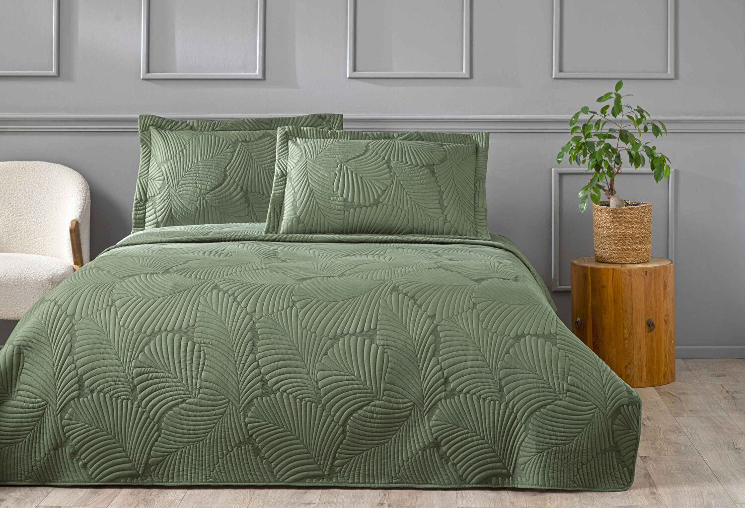 Linens Leaf Yatak Örtüsü Koyu Yeşil Çift Kişilik