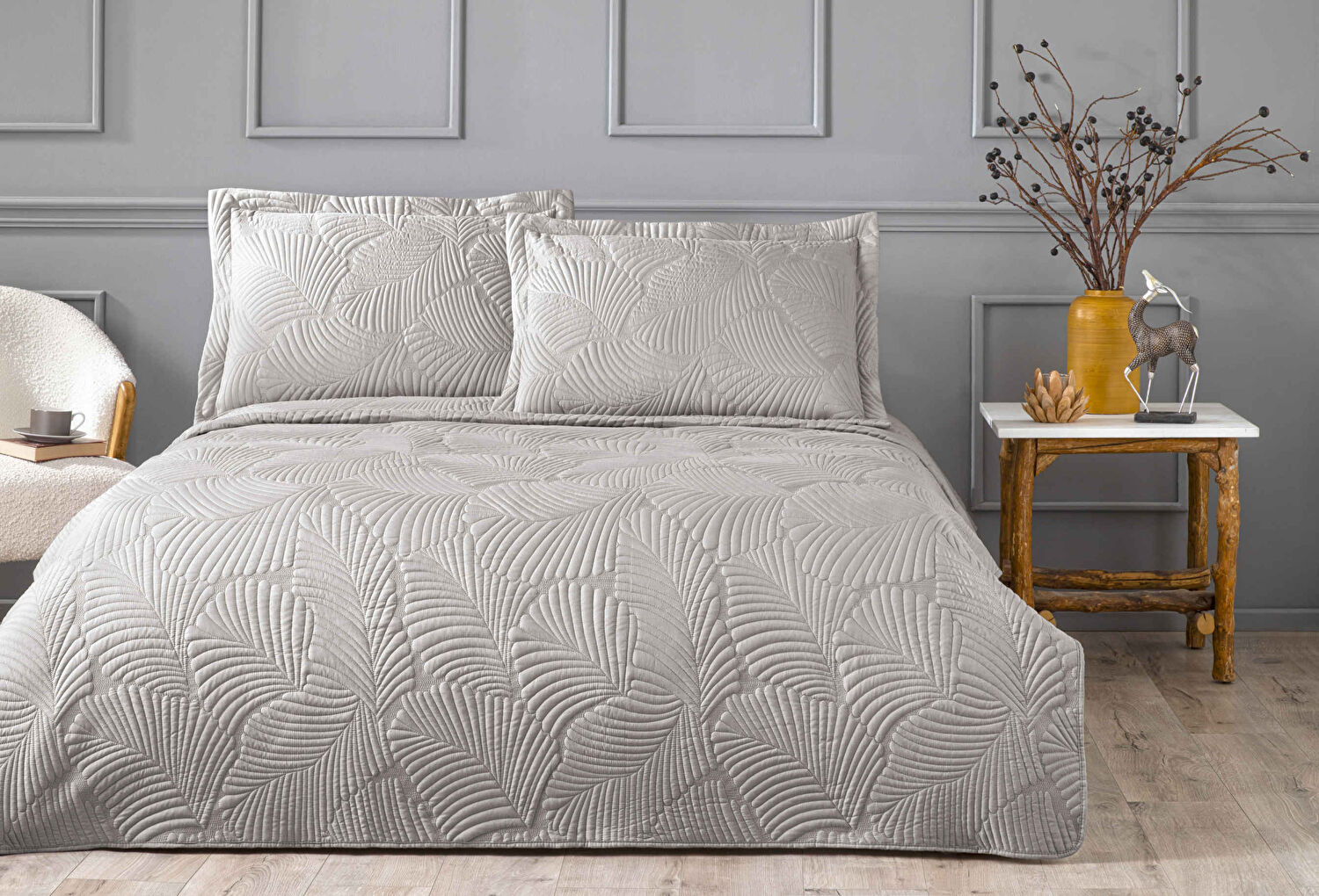 Linens Leaf Yatak Örtüsü Vizon Çift Kişilik