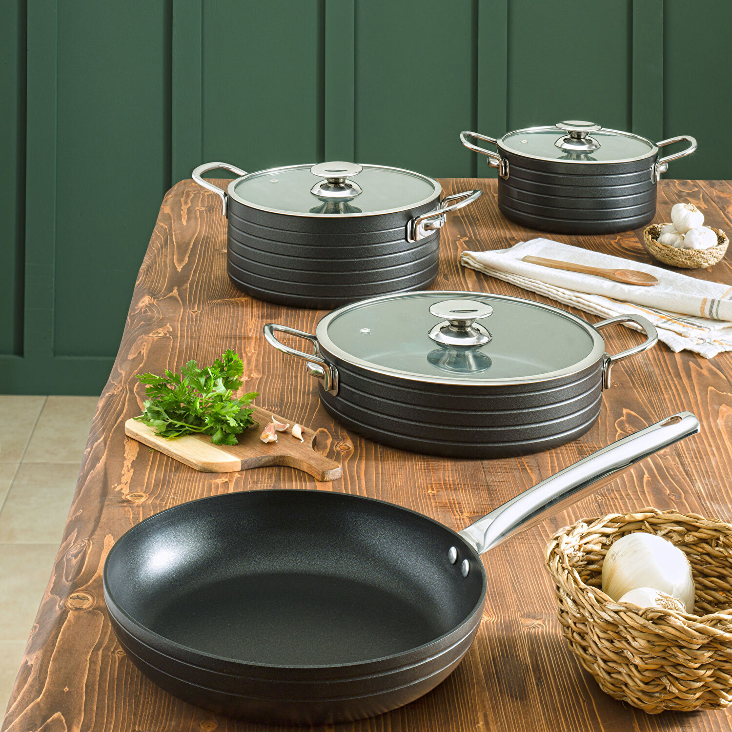 Pierre Cardin Diamond Graniks Siyah 7 Parça Tencere Seti