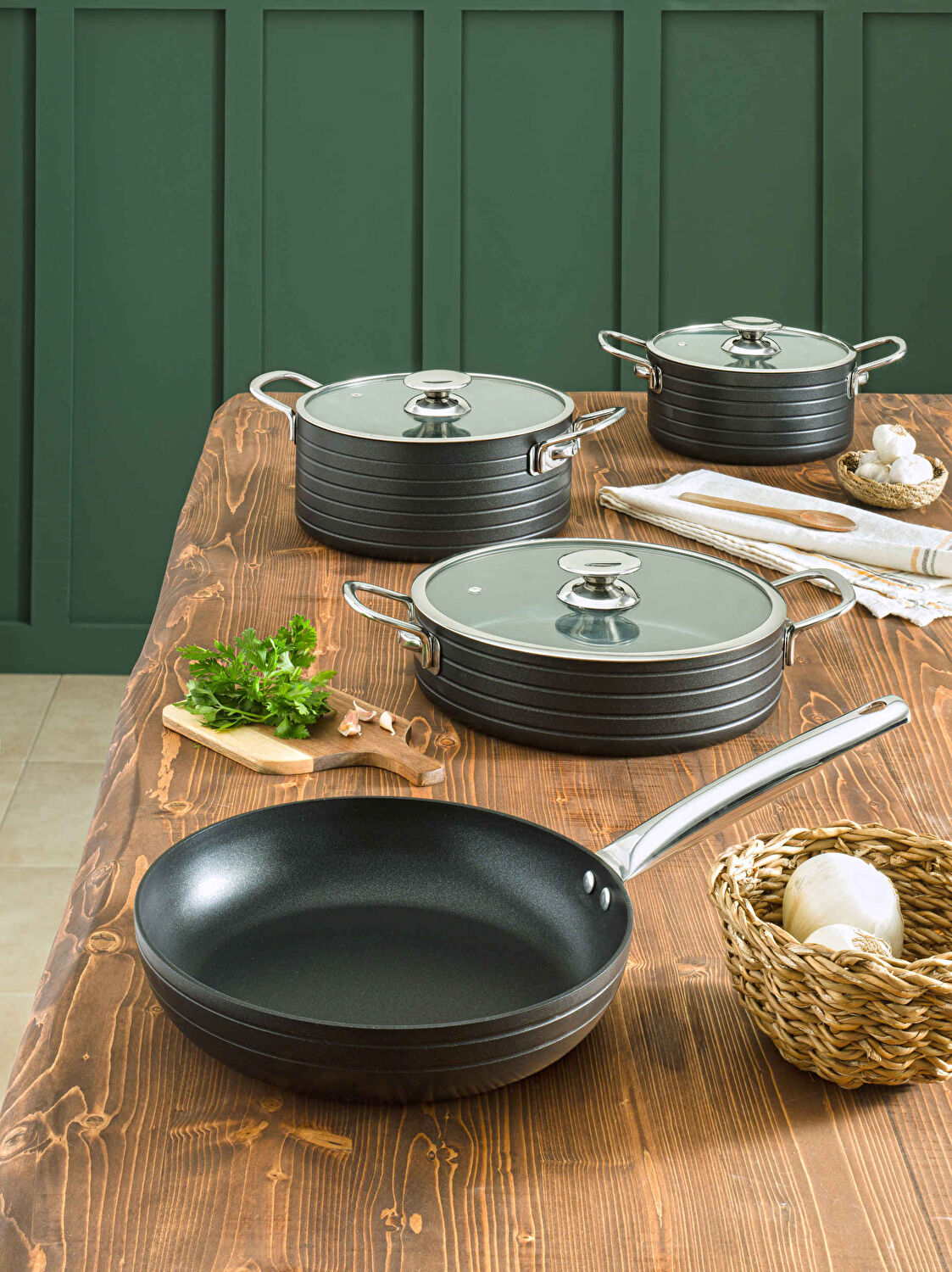 Pierre Cardin Diamond Graniks Siyah 7 Parça Tencere Seti