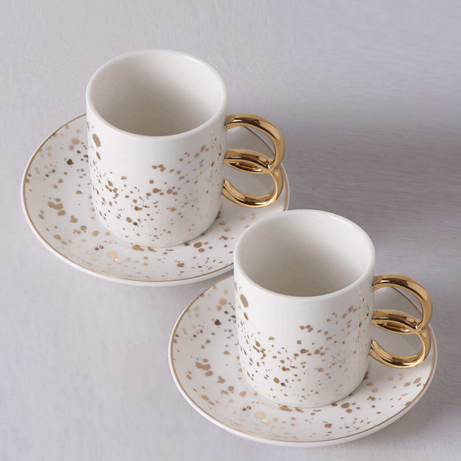 Linens Dorothy Porselen 2'li 110 ml Kahve Fincan Seti Beyaz Gold Detaylı