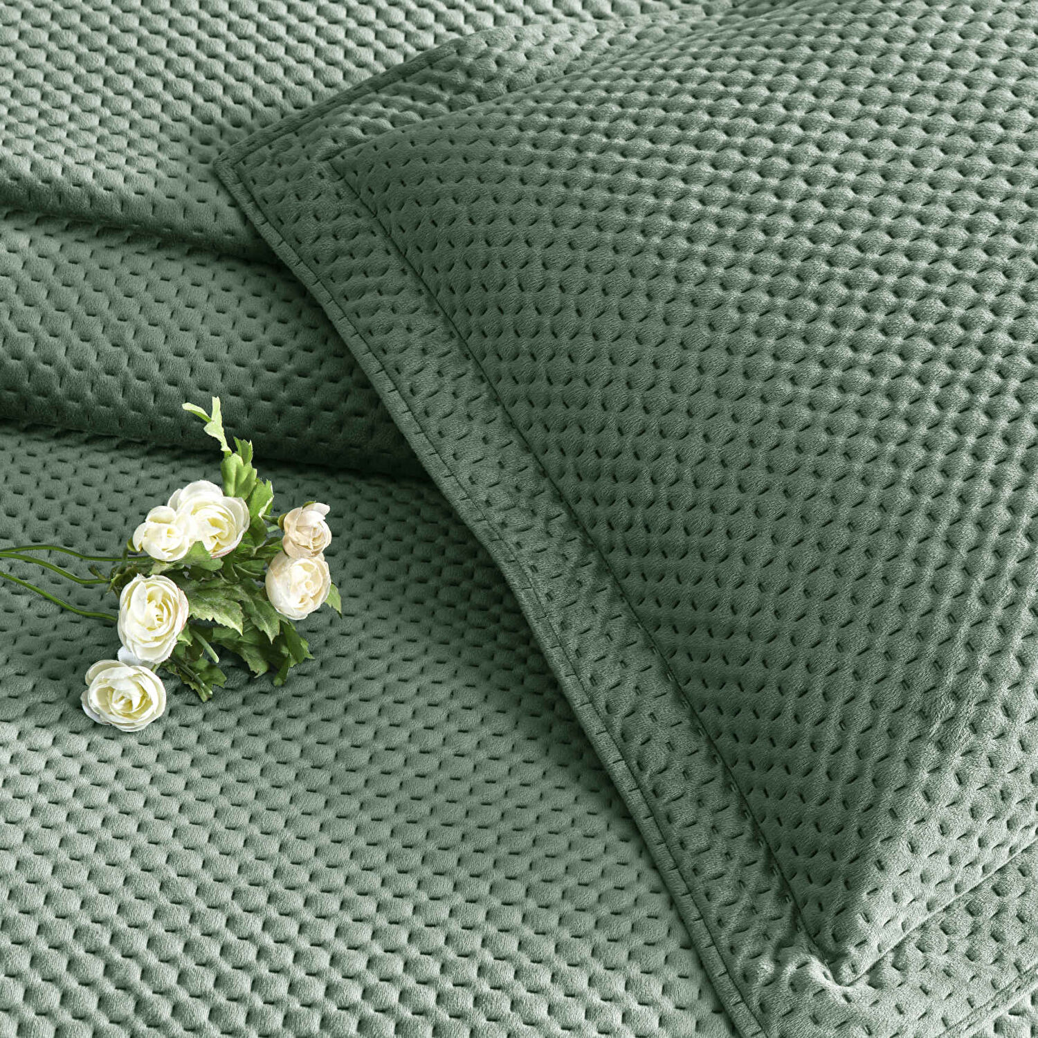 Linens Glace Çift Kişilik Yatak Örtüsü Seti Koyu Yeşil