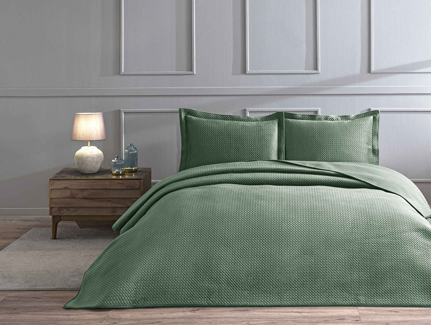 Linens Glace Çift Kişilik Yatak Örtüsü Seti Koyu Yeşil